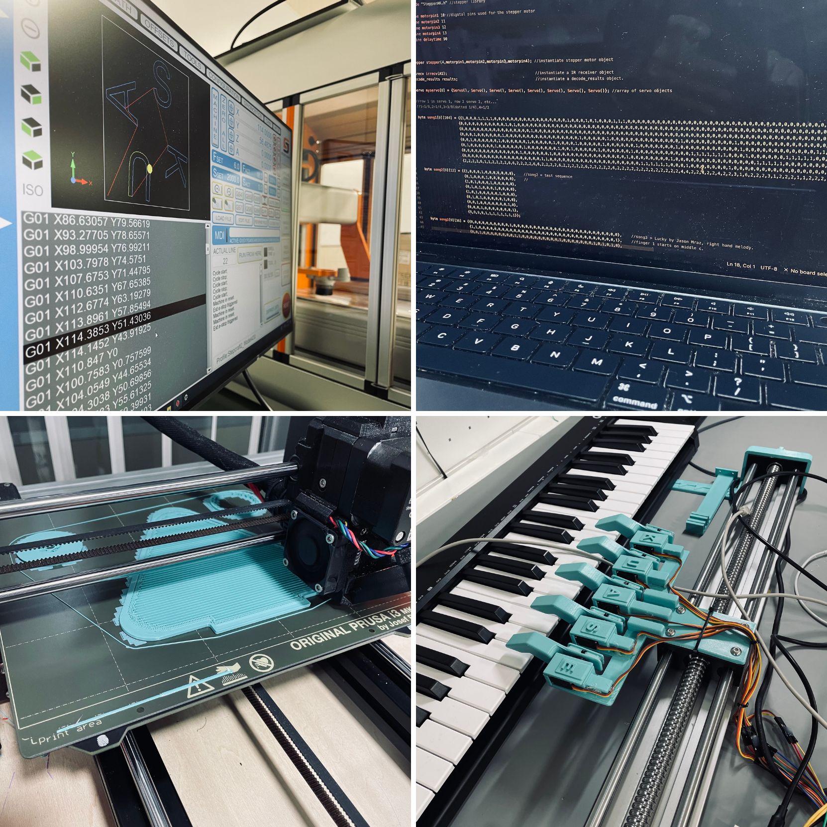 Coding, printing, CNC, piano-playing robot